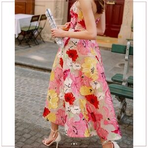 $5990 Monique Lhuillier Spring 2024 Tea Length Lemon & Raspberry Runway Dress